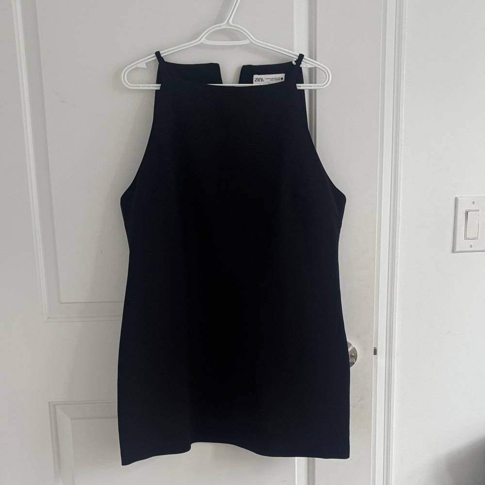 Zara Black High-Neck Mini Dress